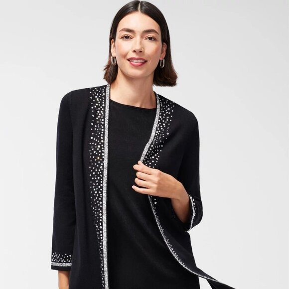 EUC Chico's Travelers Collection Rhinestone Cardigan L - Picture 2 of 16